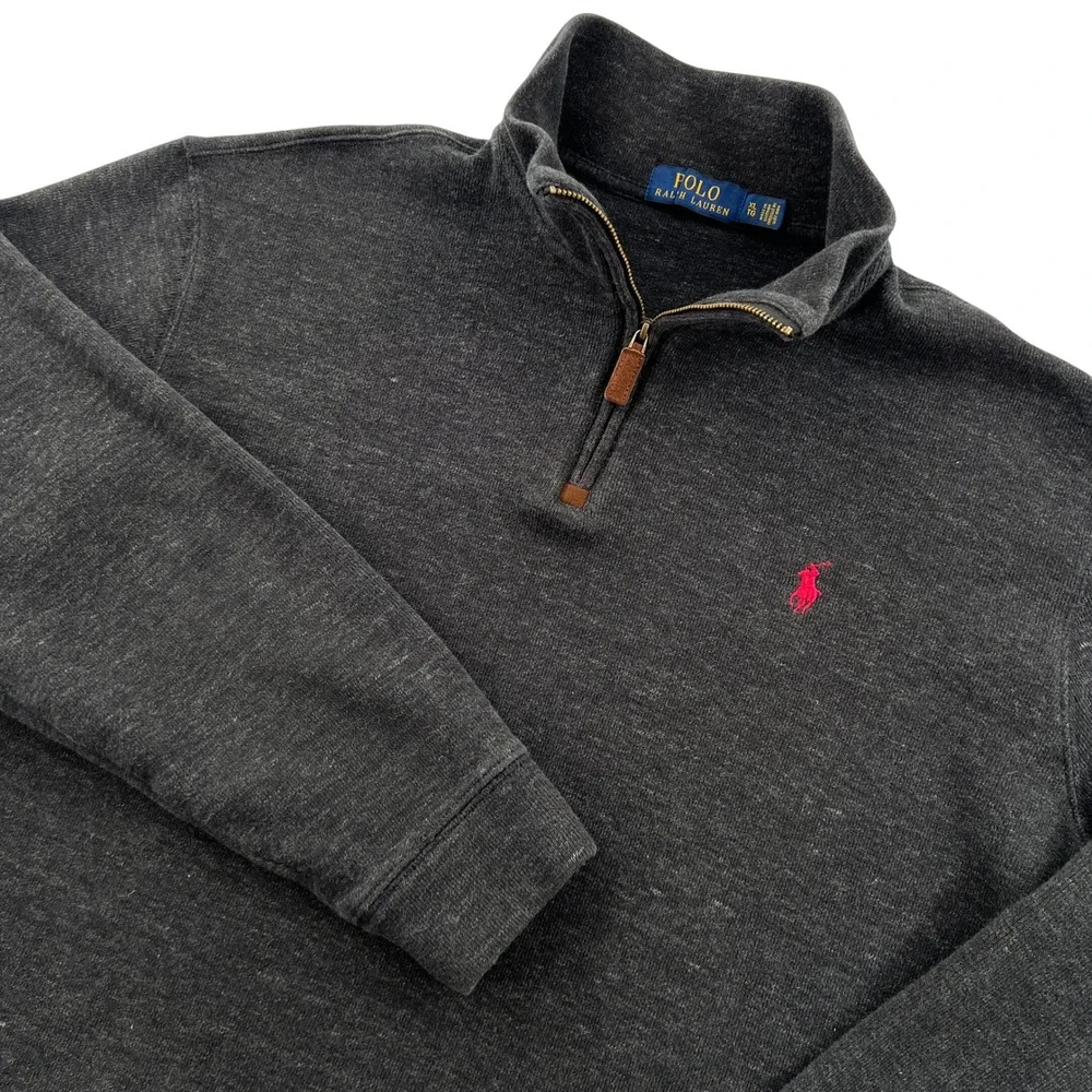 Polo Ralph Lauren 1/4 Zip Pullover Mens XL Charcoal Gray Cotton Knit Sweater